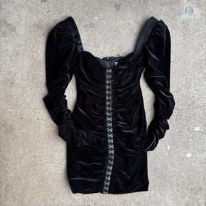 Oh Polly Black Velvet Mini Dress